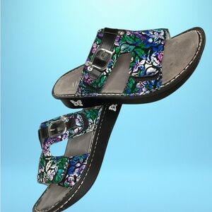 Alegria Peg Hibiscus Floral Leather Slide Sandals EU 38/US 8-8.5